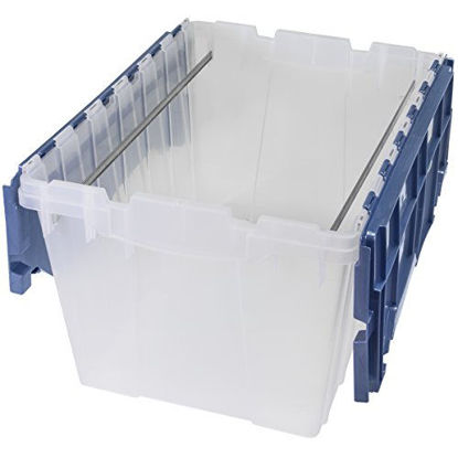 Picture of Akro-Mils Plastic Storage Container 12 Gallon KeepBox File Box with Hinged Attached Lid and Rails for Hanging File Folders, 66486FILEB, (21-Inch L by 15-Inch W by 12-Inch H), Clear/Blue