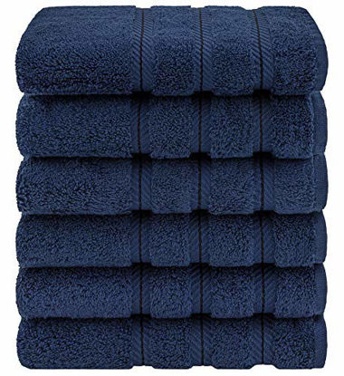 Picture of American Soft Linen Luxury Hotel & Spa Quality, Turkish Cotton, 16x28 Inches 6-Piece Hand Towel Set for Maximum Softness & Absorbency, Dry Quickly - Navy Blue