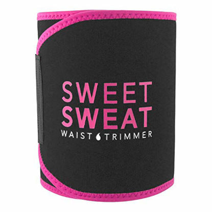 Picture of Sweet Sweat Waist Trimmer for Men & Women Black/Pink (Large) | Premium Waist Trainer Sauna Suit, Includes Sample of Sweet Sweat Gel!