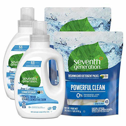 Picture of Seventh Generation Dishwasher Detergent Packs, Free & Clear, 90 Packs with Concentrated Laundry Detergent, Free & Clear, 106 Loads