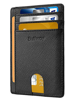 Picture of Buffway Slim Minimalist Front Pocket RFID Blocking Leather Wallets for Men Women - Cross Black