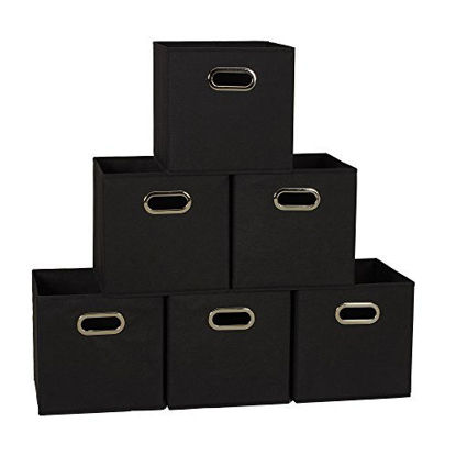 Picture of Household Essentials 80-1 Foldable Fabric Storage Bins | Set of 6 Cubby Cubes with Handles | Black, 6 lbs