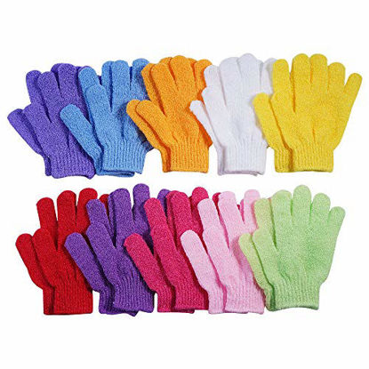 Picture of 10 Pairs Exfoliating Bath Gloves,Made of 100% NYLON,10 Colors Double Sided Exfoliating Gloves for Beauty Spa Massage Skin Shower Scrubber Bathing Accessories.