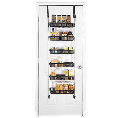 Picture of Smart Design Over The Door Pantry Organizer Rack w/ 6 Baskets - Steel & Resin Construction w/ Hooks - Hanging - Cans, Spice, Storage, Closet - Kitchen (18.5 x 63.2 Inch) [Black]