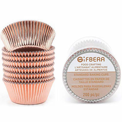 Picture of Gifbera Rose Gold Foil Cupcake Liners Standard Baking Cups Muffin Wrappers for Wedding Birthday, 200-Count