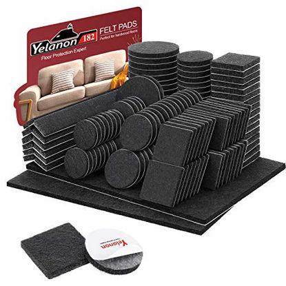 Picture of Felt Furniture Pads -182 Pcs Furniture Pads Self Adhesive, Cuttable Felt Chair Pads, Anti Scratch Floor Protectors for Furniture Feet Chair Legs, Furniture Felt Pads for Hardwoods Floors, Black