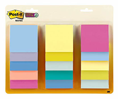 Picture of Post-it Super Sticky Notes, 3x3 in, Assorted Pastel Colors, 15 Pads, 2X The Sticking Power, Recyclable (654-15SSPS)