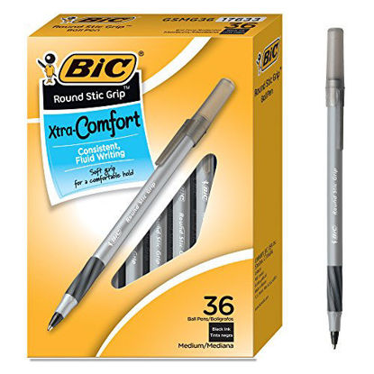 Picture of BIC Round Stic Grip Xtra Comfort Ballpoint Pen, Medium Point (1.2mm), Black, 36-Count, Soft Grip for Comfort and Control
