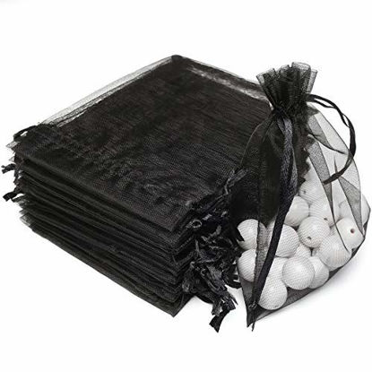 Picture of Akstore 100pcs 3.6x4.8''(9x12cm) Organza Gift Bags, Drawstring Pouches Jewelry Party Wedding Favor Gift Bags,Candy Bags (Black)