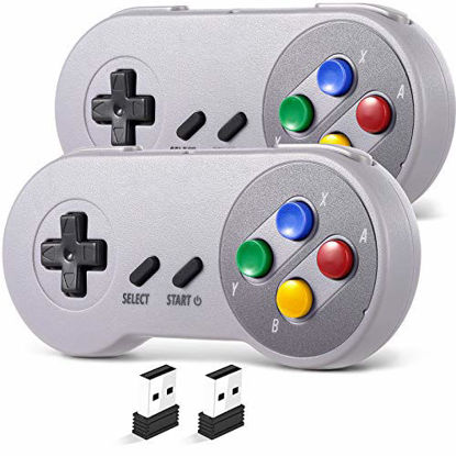 Picture of 2 Pack 2.4 GHz Wireless USB Controller Compatible with SNES Games, SAFFUN SNES Retro USB PC Super Classic Controller for Windows PC MAC Linux Genesis Raspberry Pi Retropie (Multicolored Keys)