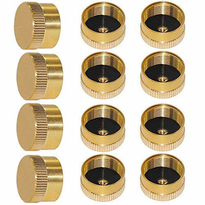 Picture of FengJIN HZFJ 12PCS Solid Brass Refill 1lb Propane Tank Cap for Outdoor Camping Stove Cooking, Propane Cap to Prevent Gas Leaking, Propane Bottle Cap with Brass Construction