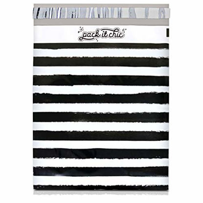 Picture of Pack It Chic - 10X13 (100 Pack) Black Watercolor Stripes Poly Mailer Envelope Plastic Custom Mailing & Shipping Bags - Self Seal