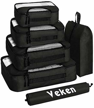 Picture of Veken 6 Set Packing Cubes, Travel Luggage Organizers with Laundry Bag & Shoe Bag (Black)