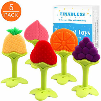 Picture of Teething Toys (5 Pack) - Tinabless Infant Teething Keys Set, BPA-Free, Natural Organic Freezer Safe for Infants and Toddlers, Silicone Baby Teethers
