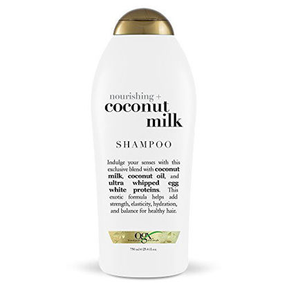 Picture of OGX Nourishing + Coconut Milk Moisturizing Shampoo for Strong & Healthy Hair, with Coconut Milk, Coconut Oil & Egg White Protein, Paraben-Free, Sulfate-Free Surfactants, 25.4 floz