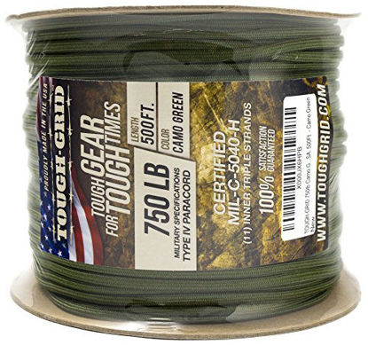 Picture of TOUGH-GRID 750lb Camo Green Paracord/Parachute Cord - Genuine Mil Spec Type IV 750lb Paracord Used by The US Military (MIl-C-5040-H) - 100% Nylon - 200Ft. - Camo Green