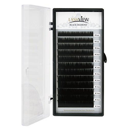Picture of LASHVIEW SUPER MATTE Split Tips Eyelash Extension Mink Black Individual Ellipse Flat lashes Thickness 0.20mm C Curl 8-15mm Mix Tray Semi-permanent Application-friendly Extremely Soft Lashes For Salon