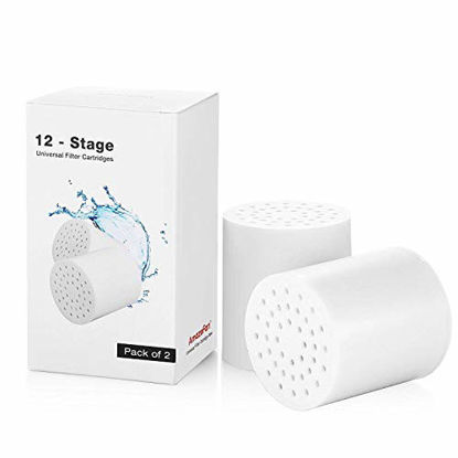 Picture of Pack of 2, 12-Stage Replacement Shower Water Filter Cartridges with Vitamin C for Hard Water - Compatible with Universal Shower Heads and Handheld Shower - Removing Chlorine, Heavy Metals, Sulfur Odor