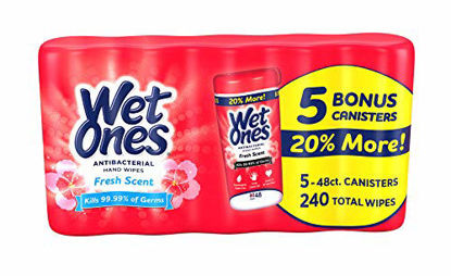 Picture of Wet Ones Fresh Scent Anti-Bacterial Wipes, 5-Canister 48 Wipes