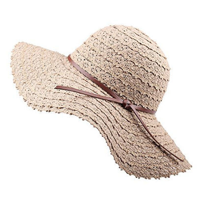 Picture of FURTALK Summer Beach Sun Hats for Women Foldable Floppy Lace Cotton Wide Brim Hat Caps