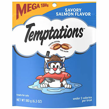 Picture of TEMPTATIONS Classic Crunchy and Soft Cat Treats Savory Salmon Flavor, 6.3 oz. Pouch (Pack of 10)