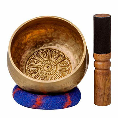 Picture of Tibetan Singing Bowl Set with Healing Mantra Engravings - Meditation Sound Bowl Handcrafted in Nepal