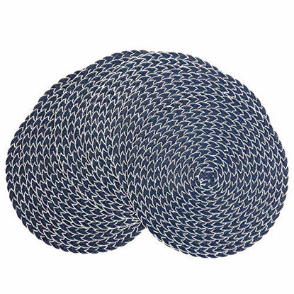 Picture of SHACOS Round Braided Placemats 15 inch Set of 6 Thick Washable Kitchen Table Placemats for Home Wedding Party (T-Blue, 6)