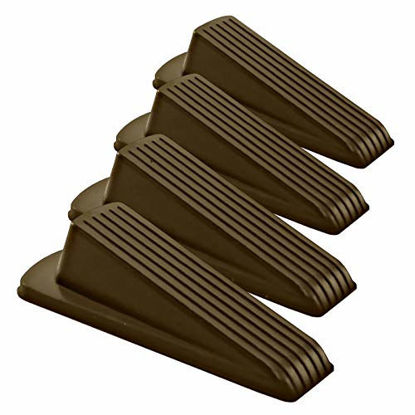 Picture of Classic Rubber Door Stopper Wedge - Sturdy and Stackable Door Stop, Multi Floor Doorstop Ensures Tight Fit for Gaps up to 1.2 Inches (4 Pack, Brown)