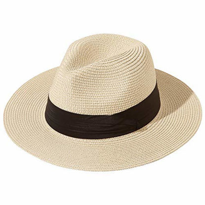 Picture of JOYEBUY Womens UPF50 Foldable Summer Straw Hat Wide Brim Fedora Sun Beach hat (Khaki)