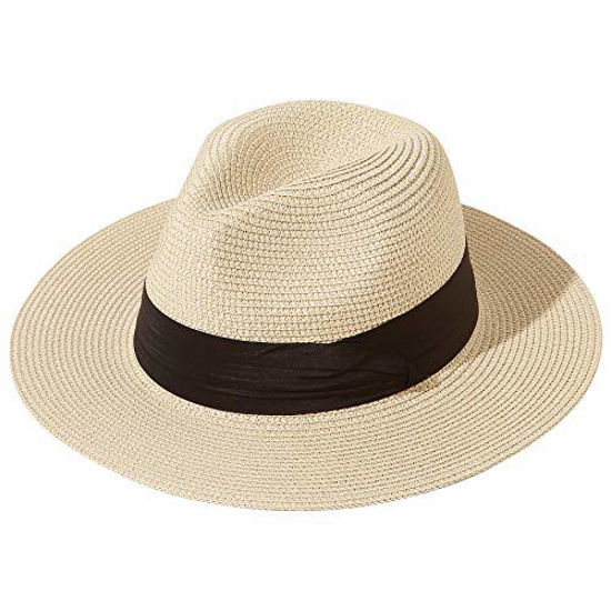 Picture of JOYEBUY Womens UPF50 Foldable Summer Straw Hat Wide Brim Fedora Sun Beach hat (Khaki)