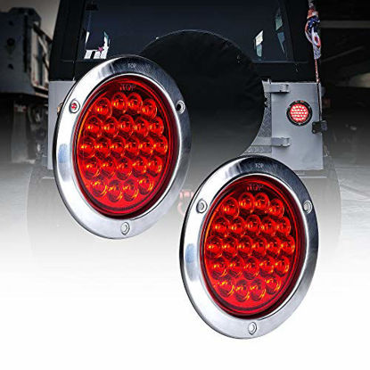Picture of 2pc 4" Inch Round LED Trailer Tail Lights [DOT Certified] [Stainless Steel Chrome Bezel] [Connector Plug Included] Stop Brake Lights Compatible with Jeep Trucks RV