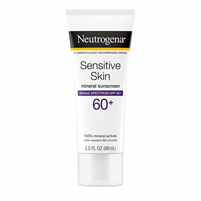Picture of Neutrogena Sensitive Skin Mineral Sunscreen Lotion with Broad Spectrum SPF 60+ & Zinc Oxide, Water-Resistant, Hypoallergenic, Fragrance- & Oil-Free Gentle Sunscreen Formula, 3 fl. oz