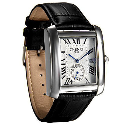 Picture of Avanver Mens Causal Vintage Roman Numeral Analog Black Leather Strap Watch Second-Hand Calendar Quartz Wrist Square Watch