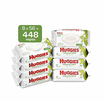 Picture of HUGGIES Natural Care Unscented Baby Wipes, Sensitive, 8 Flip-top Packs, 448 Count