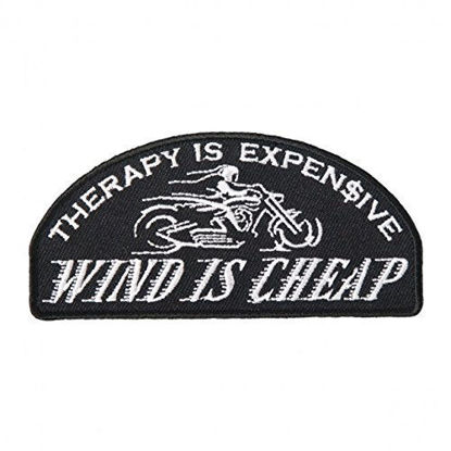 Picture of Officially Licensed Originals Therapy is Expensive, Wind is Iron-On/Saw-On, Heat Sealed Backing Rayon Patch - 4" x 2"