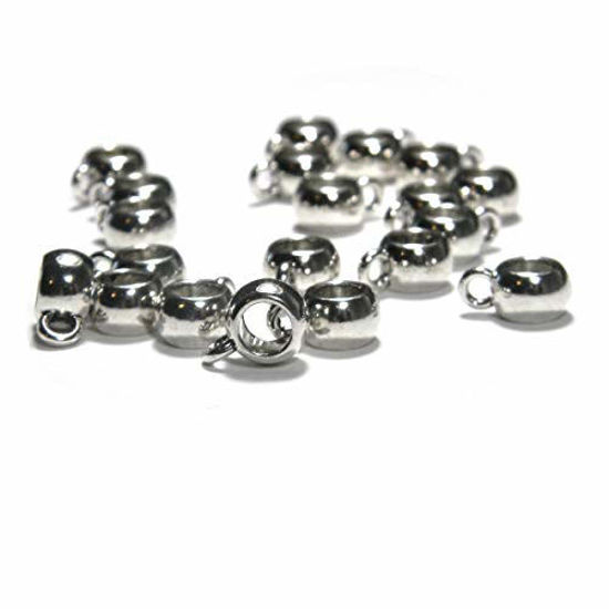 Picture of 20 Antique Silver Pewter European Charm Holder Bead Bails w/Loop & Large Hole