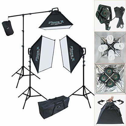 Picture of Linco Lincostore Continuous Photography Video Studio 3 Softbox Boom Stand Digital Video Hair Lighting AM170 W/ 12 Light Bulb