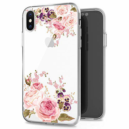 Picture of JAHOLAN iPhone X Case iPhone Xs Case Cute Girl Floral Design Clear TPU Soft Slim Flexible Silicone Cover Phone Case Compatible with iPhone X iPhone Xs - Rose Flower