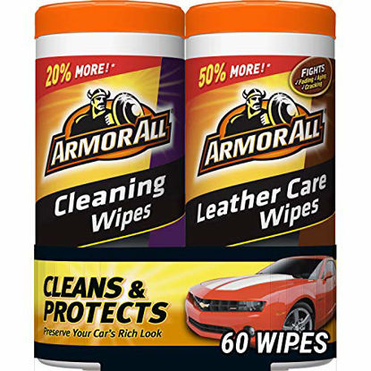 Picture of Armor All Car Cleaning and Leather Wipes - Interior Cleaner for Cars & Truck & Motorcycle, 30 Count (Pack of 2), 18781
