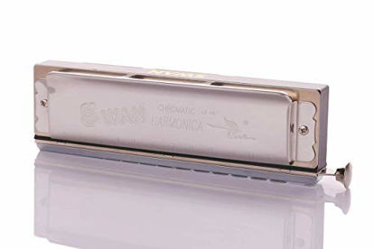 Picture of Swan 12 Holes 48 Tones Chromatic Harmonica in with Stainless Steel Cover for Adults, Professional Band Players, Students and Harmonica Lovers