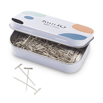 Picture of KnitIQ Strong Stainless Steel T-Pins for Blocking, Knitting & Sewing | 150 Units, 1.5 Inch -Pin Needles | Comes with Hinged Reusable Tin (Classic Design)