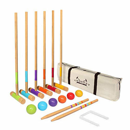 Picture of GoSports Standard Croquet Set Includes Six 27" Mallets, 6 Balls, 9 Wickets, 2 End Stakes and Case, Natural (CROQUET-02)