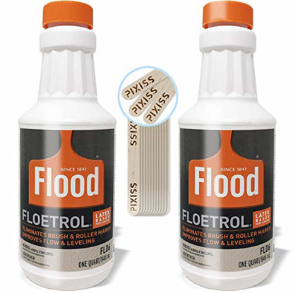 Picture of Floetrol Pouring Medium for Acrylic Paint | 1 Quart Bottles (2-Pack) | Flood Flotrol Additive | 20 Pixiss Wood Mixing Sticks Pouring Bundle