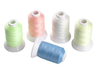 Picture of Simthread Glow in The Dark Thread, Polyester Embroidery Thread, 5 Spools 550 Yards Each, for Home Embroidery and Sewing Machine