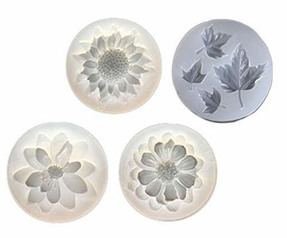 Picture of Yalulu 4Pcs 3D Flower Maple Leaf Silicone Mold Resin Silicone Mould Craft Mould DIY Jewelry Making Epoxy Resin Molds