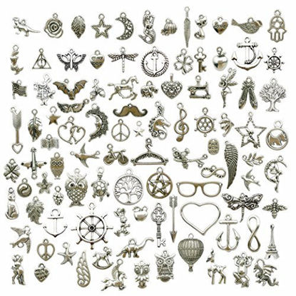 Picture of 100g (About 100pcs) Craft Supplies Small Antique Silver Charms Pendants for Crafting, Jewelry Findings Making Accessory for DIY Necklace Bracelet (M097)