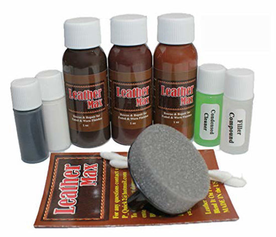 Picture of Furniture Leather Max Complete Leather Refinish and Repair Kit Now with 3 Color Shades to Blend with/Leather & Vinyl Restorer (Tan Mix)