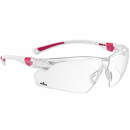 Picture of NoCry Safety Glasses with Clear Anti Fog Scratch Resistant Wrap-Around Lenses and No-Slip Grips, UV Protection. Adjustable, White & Pink Frames