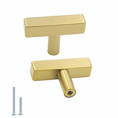 Picture of 15Pack Gold Cabinet Knobs Single Hole Drawer Knobs - goldenwarm Furniture Hardware Brass Knobs for Bathroom Cabinets Gold Drawer Knobs Square T Bar Hardware 2"(50mm) Overall Length