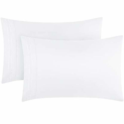 Picture of Mellanni Luxury Pillowcase Set - Brushed Microfiber 1800 Bedding - Wrinkle, Fade, Stain Resistant (Set of 2 Standard/Queen Size 20"x30", White)